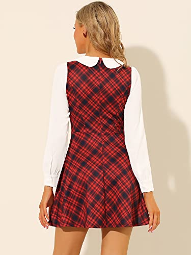 Image of Allegra K Women's Peter Pan Collar Contrast Color Button Decor A-Line Preppy Plaid Mini Dress