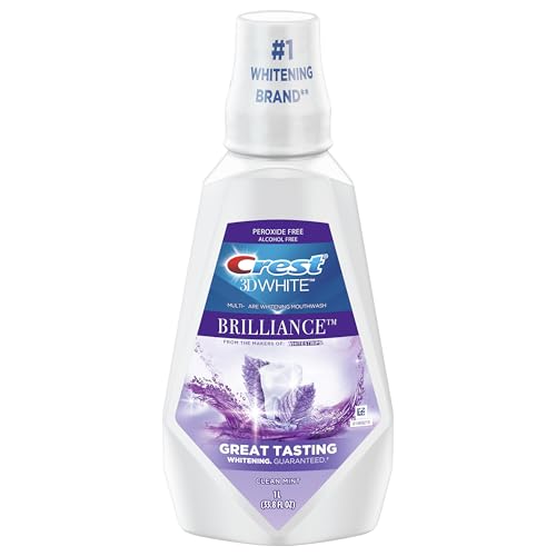 Crest 3D White Brilliance Alcohol Free Whitening Mouthwash, Clean Mint, 1 L (33.8 fl oz)