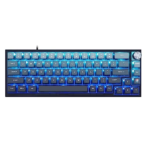 Image of MOLGRIA SKYLOONG GK68 Blue Backlit Gaming Keyboard with Side Transparent Pudding Keycaps, Hot Swappable Red Optical Switches, Type C Wired Knob Mechanical Keyboard for Win /Mac OS