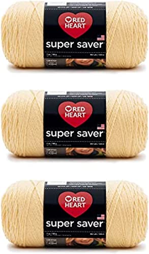 Image of Red Heart Super Saver Cornmeal Yarn - 3 Pack of 198g /7oz - Acrylic - 4 Medium (Worsted) - 364 Yards - Knitting /Crochet