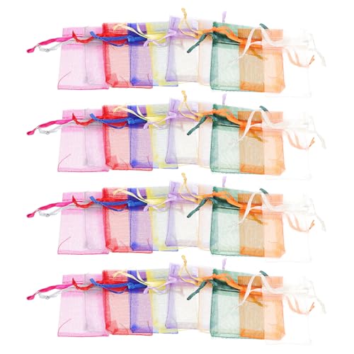 EXAOMBLE 100個 カラーメッシュ巾着袋 用小物収納ポーチ アクセサリーや手作りジュエリー保管向け紗袋