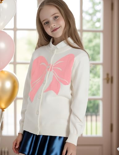 Image of BOBOYOYO Girls Cute Cardigan Cotton Girls Button Up Sweater Knit Jacket | Long Sleeve Crew Neck Kawaii Clothes for Casual School Wear