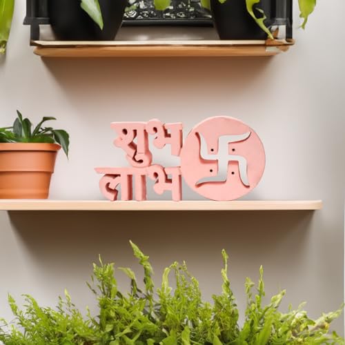 Image of inchNUKKAD TALES Shubh Laabh Pink Showpiece - Religious Home Decor Ideal for Bedroom, Living Room, Book Shelf, or Office Table Decoration, Perfec Gift inch
