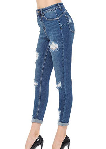 WAX JEAN Women's 'Butt I Love You' Push-Up High Rise Destructed Capri Jeans in Heritage Denim Fabric2