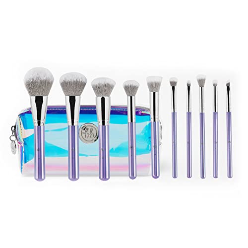 Bh Cosmetics Hello Holo – 10 Piece Brush Set Premium Cosmetic Makeup Brush Set for Foundation Blending Blush Concealer Eye Shadow; Cruelty-Free Synthetic Fiber Bristles; Travel Makeup bag Included; Champagne