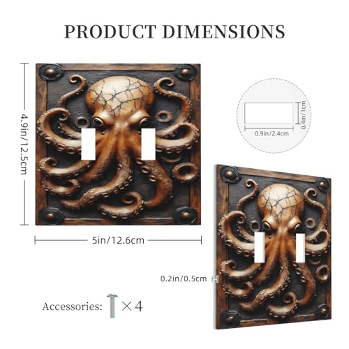 Decorative Light Switch Plate Covers Vintage Octopus Kraken 2 Gang Light Switch Cover Plate Unique Double Toggle Wall Plate Switch Plate Cover Outlet Covers for Bedroom Home Decor