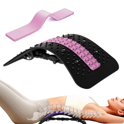 Cnwinu Back Stretcher Lumbar Back Stretcher with Magnet Massage Points Spine Stretch Posture Corrector Comfortable Adjustable Posture Supporter for Back Relaxation & Pain Relief (Pink Black)