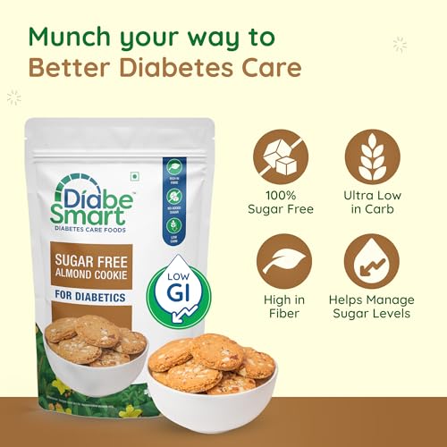 DiabeSmart Diabetic Almond Cookies (100g) | Stevia Sweetened Sugar Free Biscuit Cookies | Authentic Flavor and Taste | Low Carb Diabetic Snacks