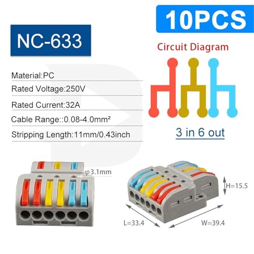 Connecteurs de câblage rapides à levier NC-633 | Bornier compact 10 PCS