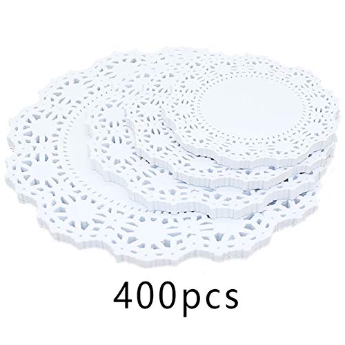 Ojyudd 400 Pack Round Lace Paper Doilies,Lace Paper Placemats For Food, Cake, Crafts, 4 Assorted Sizes (White) #TOP1