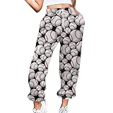Generisch Hosen Damen Locker Gummibund Damen-Jogginghose mit Aufdruck unten, Taschen, hohe Taille, sportlich, für Fitnessstudio, sportliche Passform, Joggerhose Leggings Damen Druck (Black, XL)