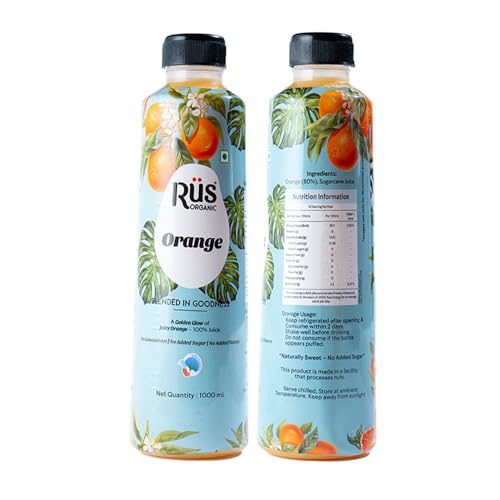 Rus Organic Orange Juice | Cold-Pressed & 100% Natural | No Added Sugar or Preservatives | Immunity Booster | Rich in Antioxidants | Refreshing Summer Drink | Pack of 2 (1000ml Each) | Travel Juice | Real Oranges - Image 3