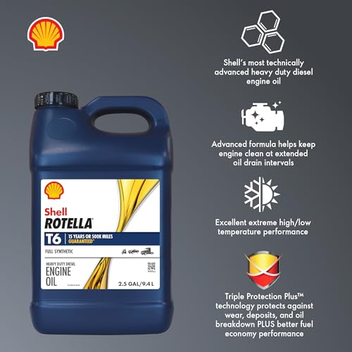 Image of Shell Rotella T6 Full Synthetic 5W-40 Diesel Engine Oil, 2.5 Gallon (2 Pack)
