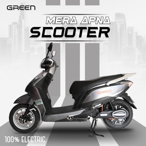 Image of Green Elaan Low Speed Electric Scooter Non RTO 60KM Range Grey with Portable Charger