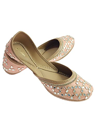 Image of Fulkari Women's Mirror Genuine Soft Leather Juttis | Bite and Pinch Free Jutis | Ladies Punjabi Jutti | Wedding Flat Stylish Mojari | Phulkari Ethnic Flats For Girls |