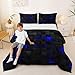 Erosebridal Black Navy Royal Blue Comforter Set Full Neon Geometric Checkered Bedding Set for Teen Boys Gamer Room Decor,Abstract Stereoscopic Grids Quilt Square Plaid Check Bed Set 3 Pcs