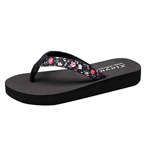 Sandalias Mujer Plataformas Verano Cuña Piel Tacon Pom-Pom Sandalias Planas Romanas de Playa ZOELOVE Chancletas Bohemias Antideslizantes de tacón Alto/MR1,35