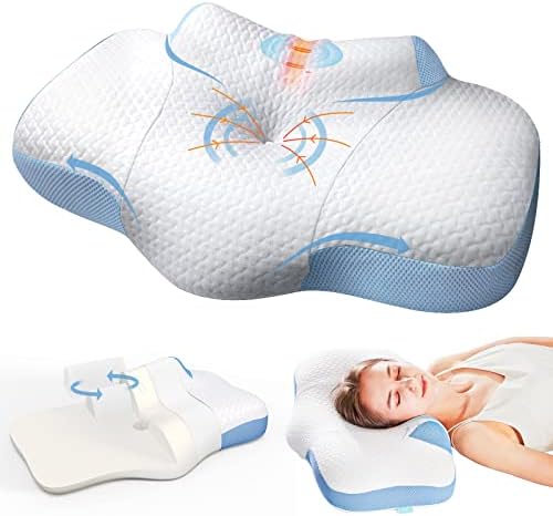 Cervical Memory Foam Pillow, Firm Soft Adjustable Orthopedic Hypoallergenic Ergonomic Contour Pillow for Side Back and Stomach Sleepers Blue
