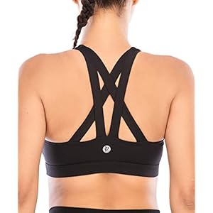 RUNNING GIRL Sports Bra for Women, Criss-Cross Back Padded Strappy Sports Bras Medium Support Yoga Bra with Removable Cups (WX2575.Black-1, L)