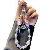 LY&SASIF Phone Charm with Crystal/Handpainted Bead, Kawaii Hands-Free Wrist Strap for Women Girl, Water brick cartoon cat head mobile phone chain, Luxury Bling Diamond Glitter Beaded, Phone Lanyard