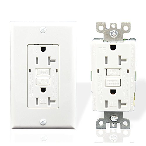 Houseables Ground Fault Receptacle, GFCI GFI Outlet, 20 Amp, 10 Pack, Tamper Resistant, Nylon Faceplate Wall Plate, 2 LED Power Indicators, 120/125V, UL2008, Circuit Interruptor, White, Duplex