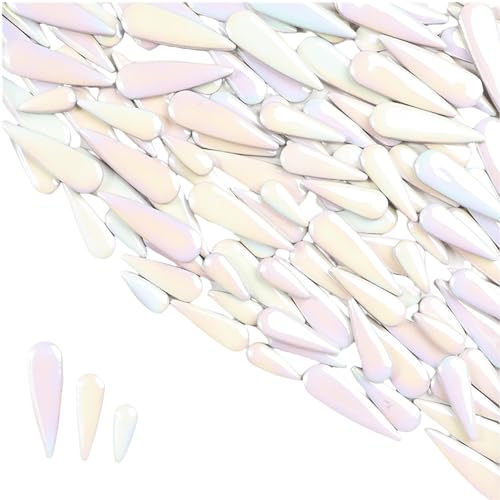 500g Water Drop Petal Leaves Ceramic Mosaic Tiles for DIY Crafts,Teardrop Shaped Ceramic Mosaic Pieces for Photo Frames,Cups,Flower Pots,Fish Tank,Vases,Make Stepping Stones (Iridescent White)
