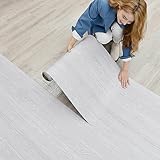 2 Rolls 23.6''x10FT Vinyl Flooring Roll 38.75 sq.ft: Peel and Stick Floor Tiles Self-Adhesive Durable Waterproof Wood Grain Large Plank for Living Room, Bedroom, Bathroom(Paleish Grey‌, 23.6''x10FT)