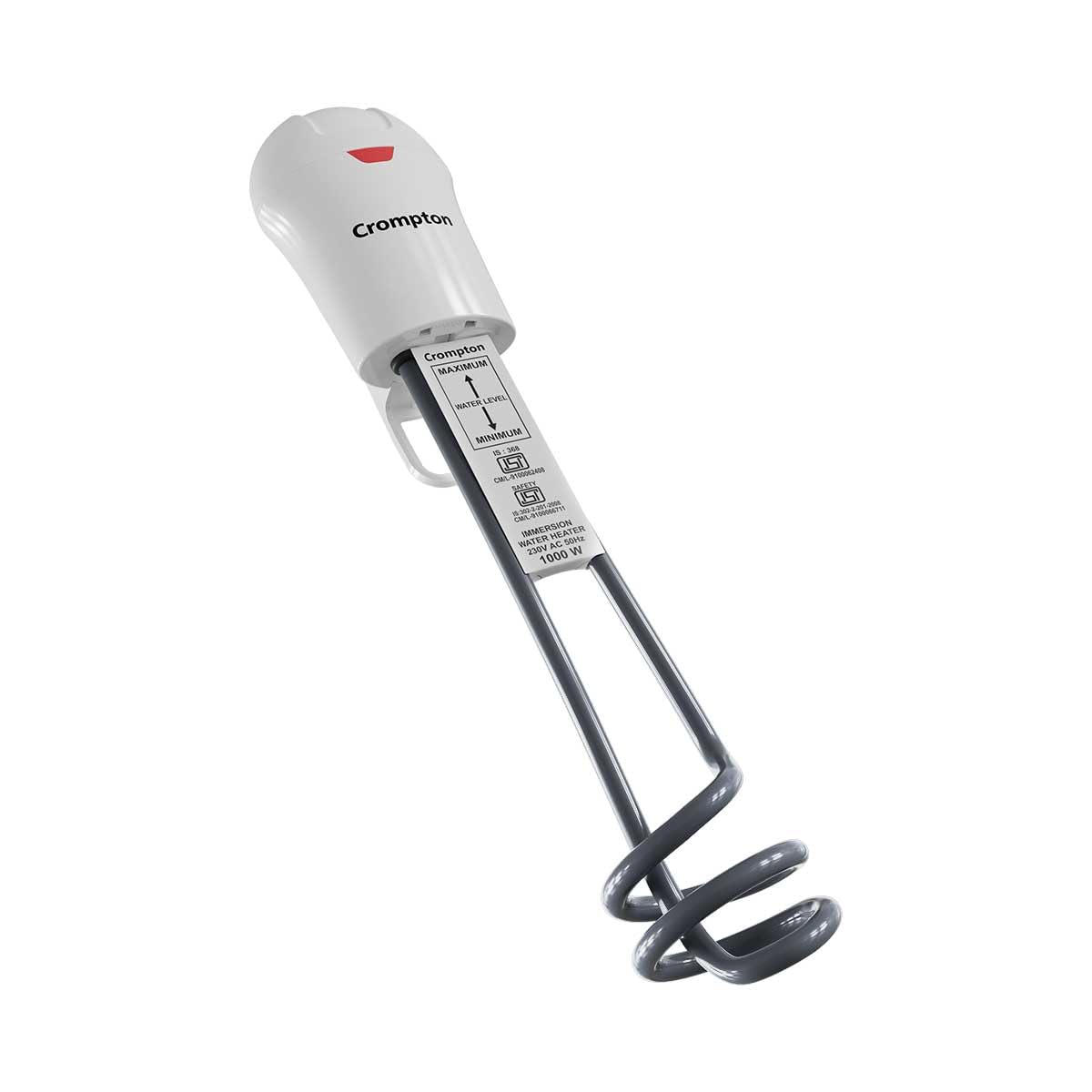 Crompton AIMR-SPAS1B 1000W Superfast heating Immersion Rod| Anti-Scale technology| 100% Shock Proof| IP 68 Protection| 3 Yrs Warranty| Energy Saving| Powerful Heating Element| Bucket Hook-image-1