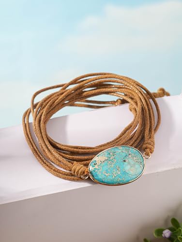 MINACHI Leather Wrap Bracelet with Created Turquoise Pendant, Bohemian Ethnic Gift for Women 5
