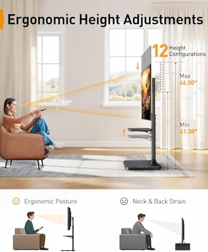 Image of Perlegear Floor TV Stand with Power Outlet, Universal TV Stand for 32-75 inch TVs up to 110 lbs, Height Adjustable Standing TV Mount, Tall TV Mount with Wood Base, Max VESA 600x400mm, PGFS06