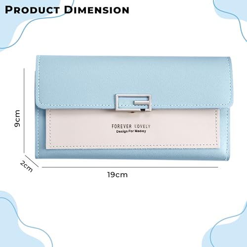Image of Kraptick Women's Wallet - Stylish & Compact Clutch Purse, Card & Coin Holder with 13 Slots, Money Organizer & Travel Wallet for Women (Blue)