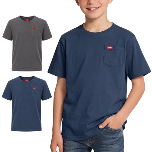Wrangler Boys T Shirts 2-Pack - Crew Neck Pocket Tee, Soft Cotton Blend - image 1