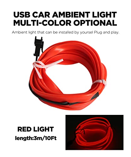 Aociska 16Ft Usb El Wire,Led Strip Under Dash Lighting Kit,Car Interior Neon Rope Strip Lights With Sewing Edge,Electroluminescent Car Ambient Lighting Kits With Fuse Protection (Red) #TOP2