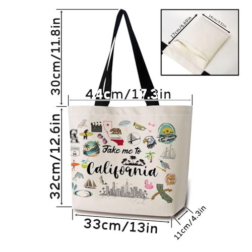 Take Me To California Tote Bag Reusable Grocery Bags Aesthetic Shopping Shoulder Handbag with Interior Pocket Lightweight & Washable Stylish California Travel Present for Women2