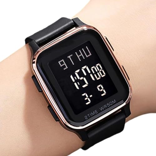 Reloj digital de mano, cómodo y moderno, reloj de mano digital cuadrado, para marido, novio, esposa, novia, cumpleaños, Navidad, Año Nuevo, citas, viajes, negocios, viajes, dorado, Refer to