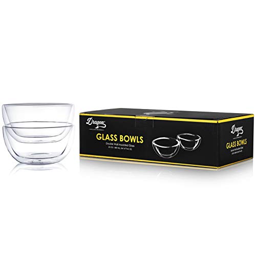 Dragon Glassware Soup Bowls, Clear Large Durable Insulated Double Wall Glass Cereal Bowls For Kitchen, Microwave Safe, Perfect For Hot And Cold Foods, 23 Oz Capacity, Set Of 2 #TOP6