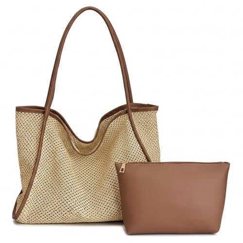 Sac de plage en paille pour femme marron grand cabas tressé