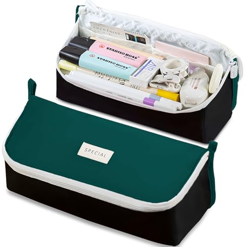 Image of Pencil Case Large Capacity Pencil Pouch Pen Bag with Big Compartment, Foldable Pencil Bags with Zipper Pencil Pouch, Student Pencil Case Stationery Bag for Girls and Boys Teen Adults Women Men (Green)
