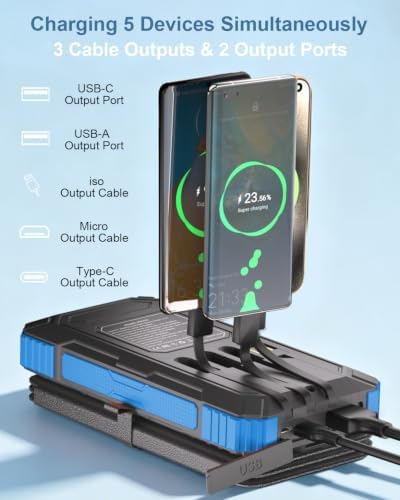 GULLVEN Solar Charger Power Bank 49800mAh with 4 Built-in Cables & 4 Foldable Panels, 22.5W Fast Portable Phone Charger, External Battery Pack with USB-C in/Output & Flashlight for Outdoor Camping - 1