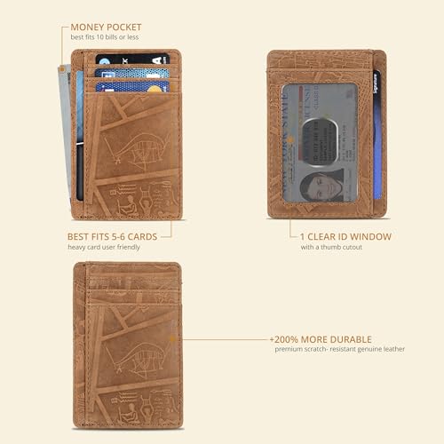 Image of Oak Leathers Leather Slim Minimalist Wallet for Men & Women RFID Front Pocket Leather Card Holder Wallets (Egyptian Cognac)