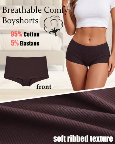 Image of Cotton Boyshort Underwear for Women Boxer Briefs Lady Boy Short Panties | 6 Pack,Full Coverage,Plus Size,Girls Panties,Under Dress,Breathable,Cute,Stretch,Stay in Place,Multiple Colors,Machine Wash