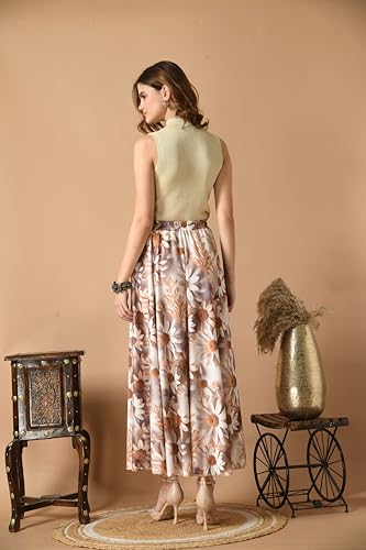 Image of VAGISHA Women's 4-Metre Flared Long Skirt | Skirts for Women Long Length | Long Skirts for Girls | Ethnic & Boho Printed Wear with Elastic Waist | Perfect for Party, Festive & Casual Look