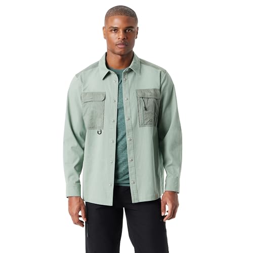 Image of BASS OUTDOOR Men's Stretch Worker Snap Front Shacket With Double Chest Pockets Standard