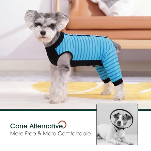 Image of Kuoser Dog Recovery Suit with Anti Licking Rear Leg Sleeve, Blue L | Abdominal Dog Surgical Suit with Pants Cover Protect Wounds, Dogs Elbow Protector Soft Pet Surgery Onesie Cone Alternative