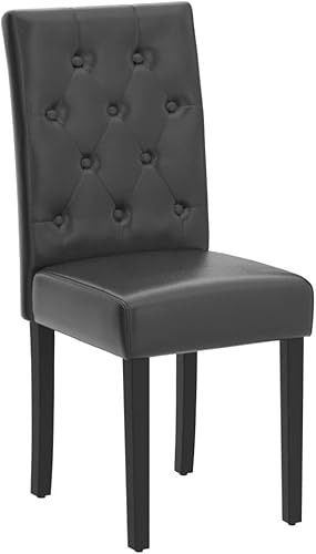 Miniatura 65 de Yaheetech Juego de 4 sillas de comedor de piel sintética de estilo moderno con patas de madera maciza y acolchado con botones para la cocina del