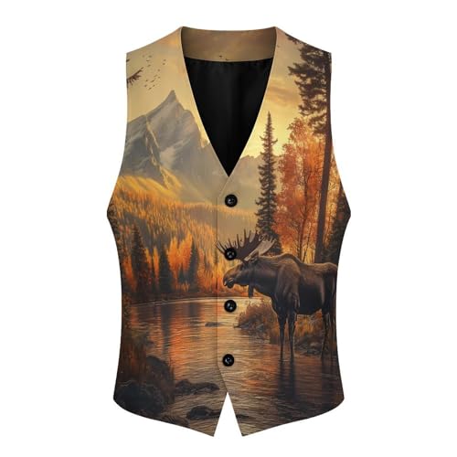Moose in The River Men's Suit Vests Dress Vest V-Neck Waistcoat Slim Business Formal with Pocket4