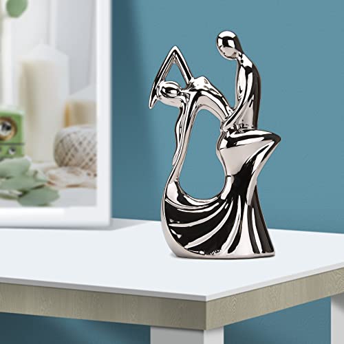 Estatua decorativa pareja bailando cerámica plateada 28 cm miniatura 7