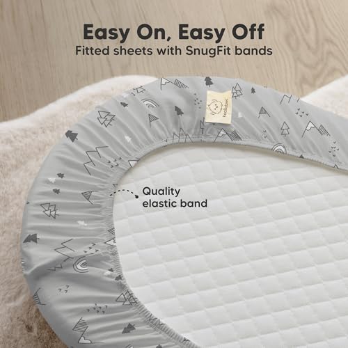 Image of 2-Pack Organic Bassinet Sheets for Girls, Boys - 100% Cotton Bassinet Mattress Sheets Compatible with Halo Bassinest Swivel Sleeper, Graco, Baby Delight, Chicco, Fitted Bassinet Sheets (Woodland)