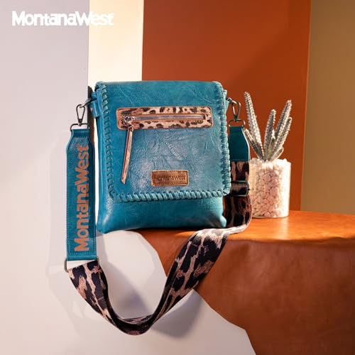 Image of Montana West Crossbody Bags for Women with Dual Compartments Western Cross Body Purse with Leopard Print Guitar Strap