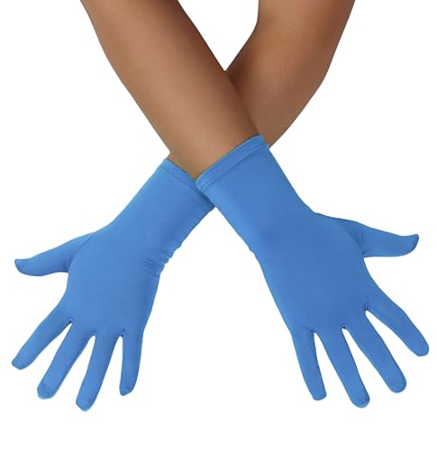ATHX Mens and Womens Gloves Costume Accessories Wrist Length Spandex Stretch Halloween Cosplay Party Wedding Prom Gloves (Sky Blue Free Size)
